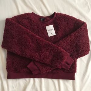 Fuzzy maroon crop top sweater